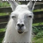 Sexy llama | MY GOD IS NOT THE GOD YOU THINK MY GOD IS; GAHH JESSICA! | image tagged in sexy llama | made w/ Imgflip meme maker
