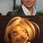 Brad Pitt and dog smiling