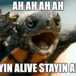 Turtle Say What? | AH AH AH AH STAYIN ALIVE STAYIN ALIVE | image tagged in turtle say what | made w/ Imgflip meme maker