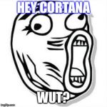 Derp face | HEY CORTANA; WUT? | image tagged in derp face | made w/ Imgflip meme maker
