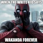 Dead Pool | WHEN THE WHITE KID SAYS; WAKANDA FOREVER | image tagged in dead pool | made w/ Imgflip meme maker