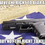 gun constitution | WE HAVE THE RIGHT TO BEAR ARMS; BUT NOT THE RIGHT TO KILL | image tagged in gun constitution | made w/ Imgflip meme maker
