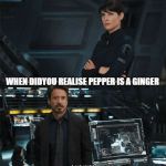 Iron Man | WHEN DIDYOU REALISE PEPPER IS A GINGER | image tagged in iron man | made w/ Imgflip meme maker