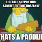 Thats a Paddlin | LIBERALS SUPPORTING SAM BEE BUT NOT ROSEANNE; THATS A PADDLIN | image tagged in thats a paddlin | made w/ Imgflip meme maker