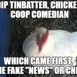 Everyone think's they're a comedian | DIP TINBATTER, CHICKEN COOP COMEDIAN; WHICH CAME FIRST, THE FAKE "NEWS" OR CNN? | image tagged in memes,angry chicken boss,fake news | made w/ Imgflip meme maker