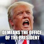 demeans the office of the president | DEMEANS THE OFFICE OF THE PRESIDENT | image tagged in trump,donald trump,maga,president,president trump | made w/ Imgflip meme maker