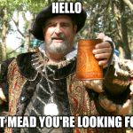 Ale-Soused Apple John greets sir Lionel Richie | HELLO; IS IT MEAD YOU'RE LOOKING FOR? | image tagged in renaissance fair toast,mead | made w/ Imgflip meme maker