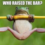 Frog | WHO RAISED THE BAR? | image tagged in frog,meme,memes,frog week | made w/ Imgflip meme maker