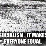 Socialists in action  | SOCIALISM.  IT MAKES EVERYONE EQUAL. | image tagged in socialists in action | made w/ Imgflip meme maker