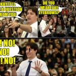 A real man's man | DO YOU WEAR FAKE EYEBROWS? OKAY! I'LL TAKE A QUESTION FROM YOU; OH! NO! NO! NO! NO! | image tagged in g7,trudeau,justin trudeau sjw | made w/ Imgflip meme maker