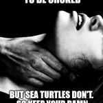 Erotic choke | YOU MAY LIKE TO BE CHOKED; BUT SEA TURTLES DON'T. SO KEEP YOUR DAMN PLASTIC OUT OF THE OCEAN. | image tagged in erotic choke | made w/ Imgflip meme maker