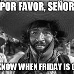 Blazing Saddles (Badges) | POR FAVOR, SEÑOR; DO YOU KNOW WHEN FRIDAY IS COMING? | image tagged in blazing saddles badges | made w/ Imgflip meme maker