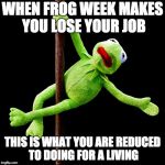 When you lose your job because of frog week | WHEN FROG WEEK MAKES YOU LOSE YOUR JOB; THIS IS WHAT YOU ARE REDUCED TO DOING FOR A LIVING | image tagged in kermit pole dance,frogweek,kermitthefrog | made w/ Imgflip meme maker