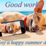 Memes, Beach, Lucky Dog, Vacation | Good work! Enjoy a happy summer day! | image tagged in memes beach lucky dog vacation | made w/ Imgflip meme maker