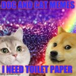 heavy breath cat doge | DOG AND CAT MEMES; I NEED TOILET PAPER | image tagged in heavy breath cat doge | made w/ Imgflip meme maker