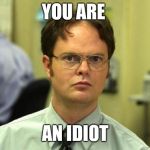 Dwight The Office | YOU ARE; AN IDIOT | image tagged in dwight the office | made w/ Imgflip meme maker