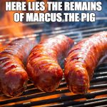 sausage | HERE LIES THE REMAINS OF MARCUS THE PIG | image tagged in sausage | made w/ Imgflip meme maker