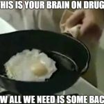 Wasted? Why Waste It?  | THIS IS YOUR BRAIN ON DRUGS; NOW ALL WE NEED IS SOME BACON | image tagged in memes | made w/ Imgflip meme maker