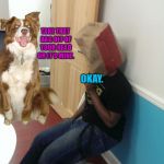 Don't put bags over your head, because it's hard to breathe with a bag on your head. | TAKE THAT BAG OFF OF YOUR HEAD OR IT'S MINE. OKAY. | image tagged in full blown retard,chili the border collie,dogs,border collie,paper bags | made w/ Imgflip meme maker
