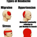 Types of Headache | Nintendo constantly refusing to put Waluigi in Smash | image tagged in types of headache,super smash bros,waluigi,nintendo | made w/ Imgflip meme maker