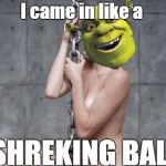 Miley Cyrus Shrek | I came in like a; SHREKING BALL | image tagged in miley cyrus shrek | made w/ Imgflip meme maker