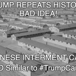 Trump camps too close to Japanese internment camp - BAD IDEA! | TRUMP REPEATS HISTORY; BAD IDEA! JAPANESE INTERMENT CAMPS; TOO Similar to #TrumpCamps | image tagged in japanese internment camp,bad idea,trump camp,baby jail,kids in cages,trump fail | made w/ Imgflip meme maker