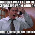 It seems so simple...yet it is so difficult to grasp for some folks... | IF YOU DON'T WANT TO GO TO JAIL AND BE SEPARATED FROM YOUR CHILDREN... ....STOP ILLEGALLY CROSSING THE BORDER, MORON!!! | image tagged in liar liar obvious advice,illegal,border,crossing | made w/ Imgflip meme maker