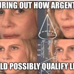 Math Lady/ Calculating Lady | FIGURING OUT HOW ARGENTINA; COULD POSSIBLY QUALIFY LIKE... | image tagged in math lady/ calculating lady | made w/ Imgflip meme maker