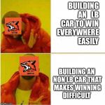 Call me on my cellphone | BUILDING AN   LB CAR TO WIN EVERYWHERE EASILY; BUILDING AN NON LB CAR THAT MAKES WINNING DIFFICULT | image tagged in call me on my cellphone,scumbag | made w/ Imgflip meme maker