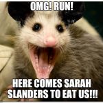 Awesome Possum | OMG! RUN! HERE COMES SARAH SLANDERS TO EAT US!!! | image tagged in awesome possum | made w/ Imgflip meme maker