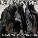 islam babes | MUSLUM WOMEN? YOU MEAN, WALKING TRASH BAGS? | image tagged in islam babes | made w/ Imgflip meme maker