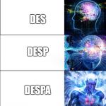 brain evolution | DE; DES; DESP; DESPA; DESPACITOOOOO | image tagged in brain evolution | made w/ Imgflip meme maker