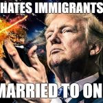 Space Force Trump | HATES IMMIGRANTS; MARRIED TO ONE | image tagged in space force trump | made w/ Imgflip meme maker