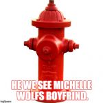Fire hydrant  | HE WE SEE MICHELLE WOLFS BOYFRIND. | image tagged in fire hydrant | made w/ Imgflip meme maker