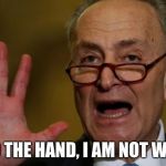 Chuck Schumer is the swamp, drain the swamp. | TALK TO THE HAND, I AM NOT WORKING | image tagged in chuck schumer,drain the swamp | made w/ Imgflip meme maker