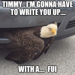 Drunk Eagle | TIMMY , I'M GONNA HAVE TO WRITE YOU UP.... WITH A....  FUI | image tagged in eagle | made w/ Imgflip meme maker