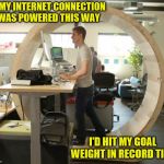 I'm exhausted just looking at the picture. | IF MY INTERNET CONNECTION WAS POWERED THIS WAY; I'D HIT MY GOAL WEIGHT IN RECORD TIME | image tagged in hamster wheel desk,memes,weight loss,exercise,human-powered,hamster weekend | made w/ Imgflip meme maker