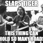 jerry garcia | SLAPS TIGER; THIS THING CAN HOLD SO MANY ROADS | image tagged in jerry garcia | made w/ Imgflip meme maker