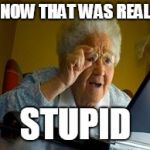 granny | NOW THAT WAS REAL; STUPID | image tagged in granny | made w/ Imgflip meme maker