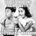 A KenJ request | YOU SEE THAT LONG TRAIN OF BUTTS? THAT'S CALLED A "MOON RIVER" | image tagged in elizabeth taylor look,moon,butt,look,kenj,my templates challenge | made w/ Imgflip meme maker