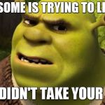 shrek | WHEN SOME IS TRYING TO LIE THAT; THEY DIDN'T TAKE YOUR SCAR | image tagged in shrek | made w/ Imgflip meme maker