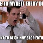 Dieter Jim Carey | ME TO MYSELF EVERY DAY; IF YOU WANT TO BE SKINNY STOP EATING MORON | image tagged in stop breaking the law asshole,dieting | made w/ Imgflip meme maker