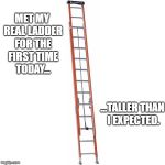 step ladder | MET MY REAL LADDER FOR THE FIRST TIME TODAY... ...TALLER THAN I EXPECTED. | image tagged in ladders vs walls | made w/ Imgflip meme maker