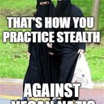 muslim feminist | THAT'S HOW YOU PRACTICE STEALTH; AGAINST VEGAN NAZIS | image tagged in muslim feminist | made w/ Imgflip meme maker