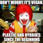 is it vegan? | DON'T WORRY, IT'S VEGAN. PLASTIC AND HYBRID'S SINCE THE BEGINNING | image tagged in is it vegan | made w/ Imgflip meme maker