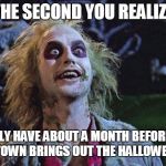 halloween | THE SECOND YOU REALIZE; YOU ONLY HAVE ABOUT A MONTH BEFORE EVERY STORE IN TOWN BRINGS OUT THE HALLOWEEN DECORE | image tagged in halloween | made w/ Imgflip meme maker