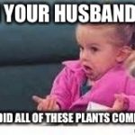 girl shrugging shoulders | WHEN YOUR HUSBAND ASKS; WHERE DID ALL OF THESE PLANTS COME FROM ? | image tagged in girl shrugging shoulders | made w/ Imgflip meme maker