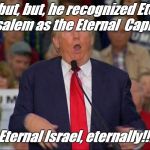 Who cares if he mocked the disabled (never mind everything else...) | But, but, but, he recognized Eternal Jerusalem as the Eternal  Capital of; Eternal Israel, eternally!!! | image tagged in disability,donald trump,jerusalem,israel | made w/ Imgflip meme maker