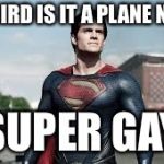 super man | IS A BIRD IS IT A PLANE NO ITS; SUPER GAY | image tagged in super man | made w/ Imgflip meme maker