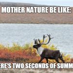 Snobby Tuktu | MOTHER NATURE BE LIKE:; HERE'S TWO SECONDS OF SUMMER | image tagged in snobby tuktu | made w/ Imgflip meme maker